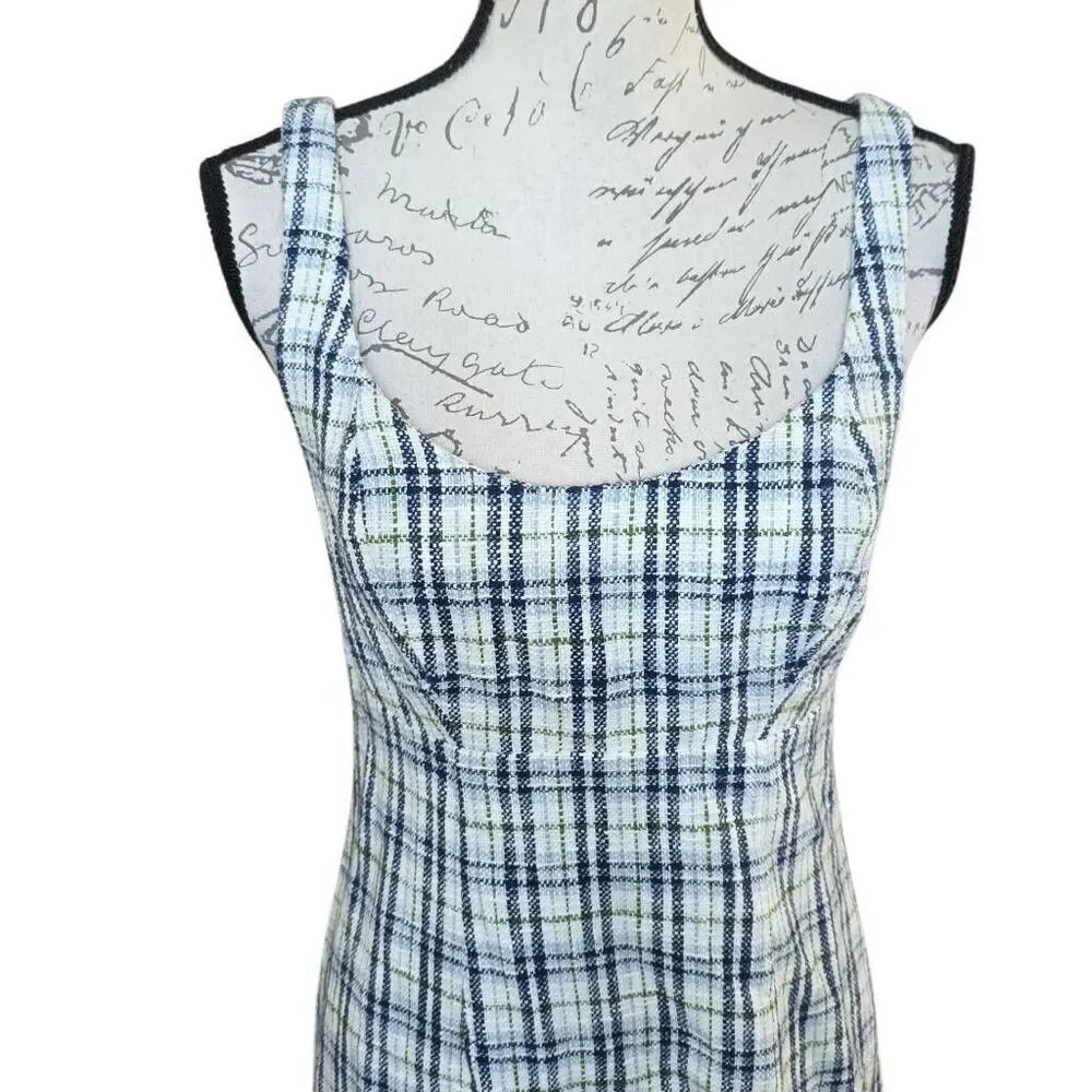 Abercrombie & Fitch Women's Size Medium Petite White Navy Green Plaid Tank Dress